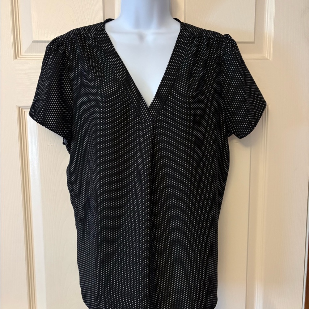 Hilary Radley Black Top with White Micro Dots